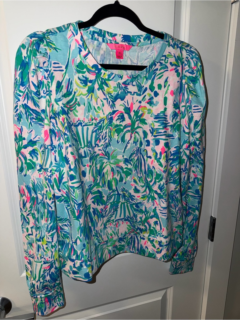 Lilly Pulitzer Jansen Long Sleeve Sweatshirt Blue Ibiza Cabana Cocktail Sz Med